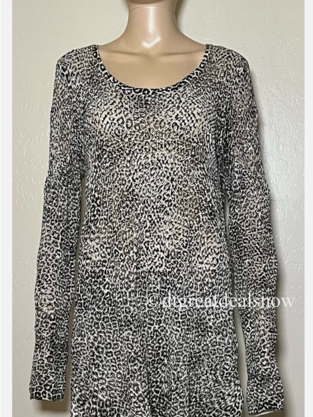 Long Sleeve Leopard Print Scoop Neck Top - Black Gray & White by Chico’s